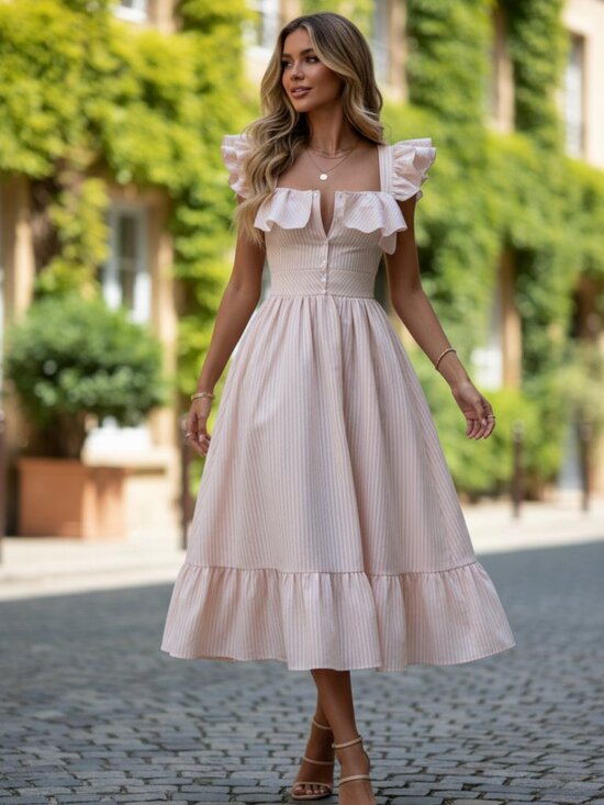 Dresses & Skirts - Baby Pink Casual Women's Striped Dress